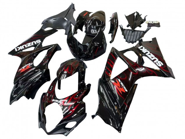 Suzuki GSXR 1000 Motorrad Verkleidung 2007-2008 - Schwarz Rot Flamme