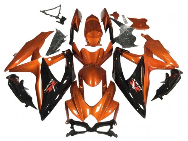 Suzuki GSXR 600 / GSXR 750 Motorrad Verkleidung 2008-2010 - Orange Glanzendes Schwarz