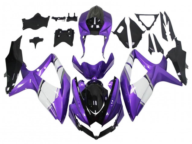 Suzuki GSXR 600 / GSXR 750 Motorrad Verkleidung 2008-2010 - Lila Weiss Glanzendes Schwarz
