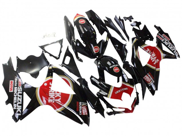Suzuki GSXR 600 / GSXR 750 Motorrad Verkleidung 2008-2010 - Glanzendes Schwarz Rot Weiss Motul Lucky Strike