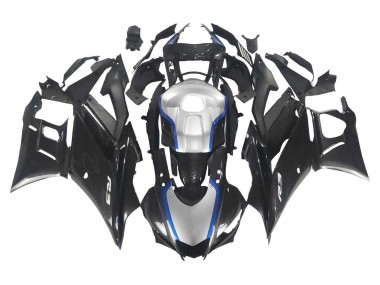 Yamaha YZF R3/R25 Motorrad Verkleidung 2022-2024 - Schwarzer Carbonfaser Stil Silberblau