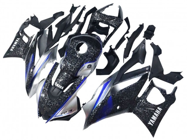Yamaha YZF R3/R25 Motorrad Verkleidung 2022-2024 - Marble Schwarz Silber Blau Geschmiedet Carbonfaser Stil
