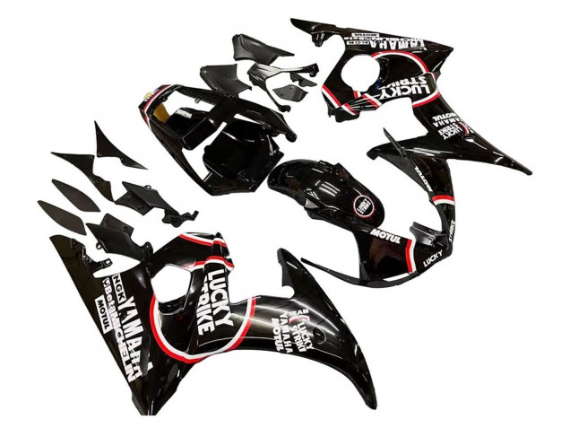 Yamaha YZF R6S Motorrad Verkleidung 2006-2009 - Glanzendes Schwarz Rot Weiss Lucky Strike Motul