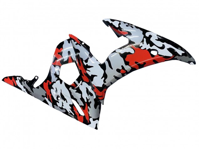 Yamaha YZF R6S Motorrad Verkleidung 2006-2009 - Schwarz Rot Grau Camouflage