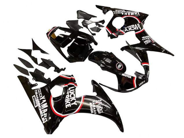 Yamaha YZF 600 R6 Motorrad Verkleidung 2005 - Glanzendes Schwarz Weiss Lucky Strike Motul