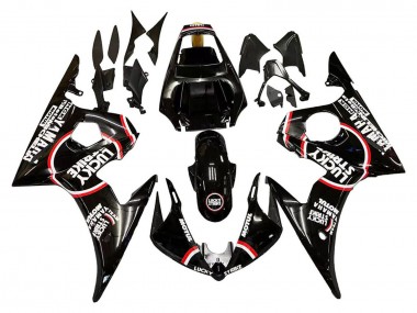 Yamaha YZF 600 R6 Motorrad Verkleidung 2005 - Glanzendes Schwarz Weiss Lucky Strike Motul