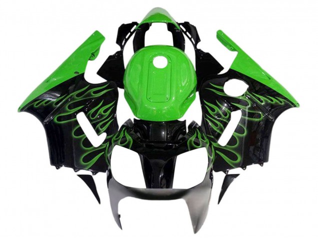 Kawasaki ZX12R Motorrad Verkleidung 2002-2006 - Glanzendes Schwarz Grun Flamme