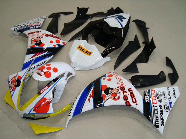 Yamaha YZF R1 Motorrad Verkleidung 2009-2011 - Weiss Rot Gelb Schwarz Pepe Phone Dunkel Dog