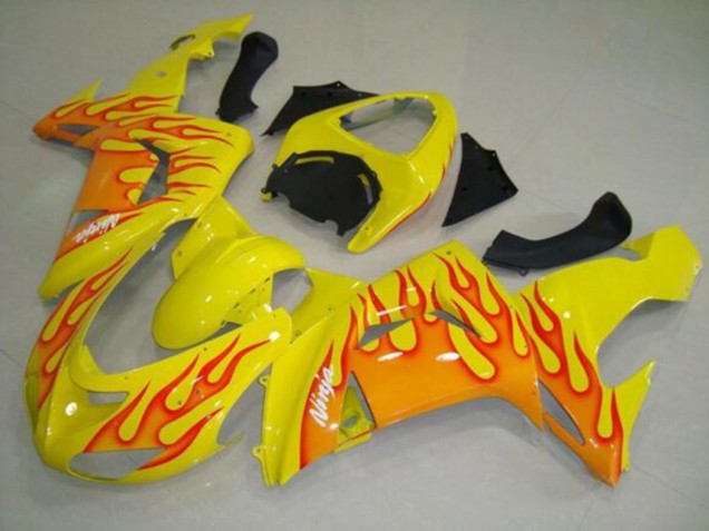 Kawasaki ZX10R Motorrad Verkleidung 2006-2007 - Gelb Orange Flamme