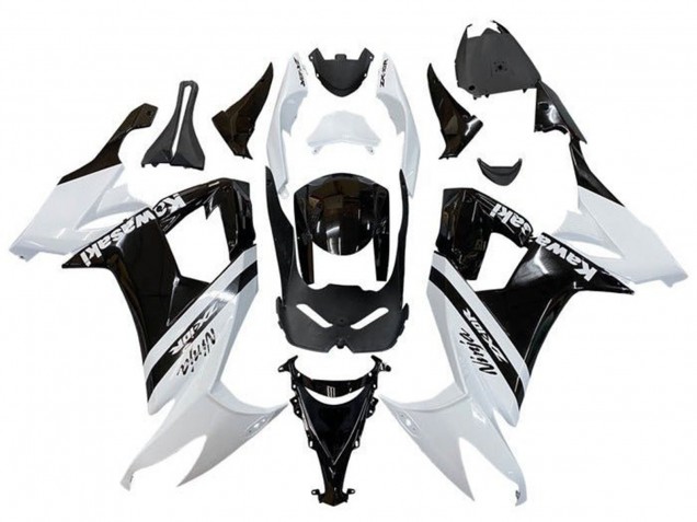 Kawasaki ZX10R Motorrad Verkleidung 2008-2010 - Weiss Glanzendes Schwarz Streifen