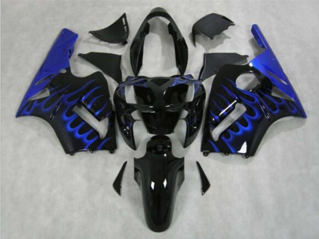 Kawasaki ZX12R Motorrad Verkleidung 2002-2006 - Glanzendes Schwarz Blau Flamme