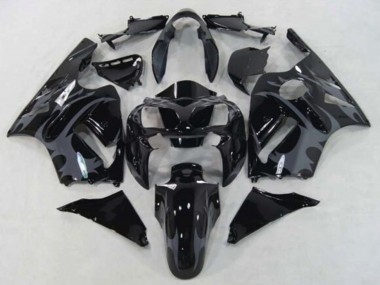 Kawasaki ZX12R Motorrad Verkleidung 2002-2006 - Glanzendes Schwarz Grau Tribal