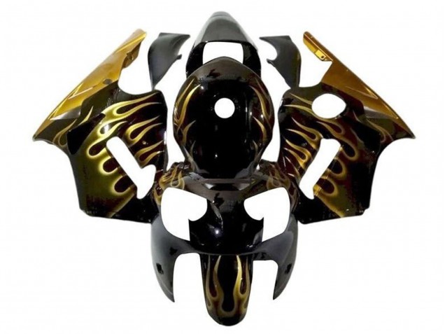 Kawasaki ZX12R Motorrad Verkleidung 2002-2006 - Glanzendes Schwarz Gold Flamme