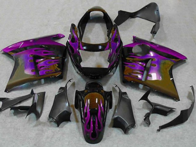 Honda CBR1100XX Blackbird Motorrad Verkleidung 1996-2007 - Glanzendes Schwarz Lila Flamme