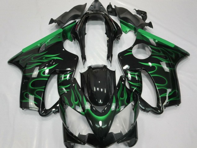 Honda CBR600 F4i Motorrad Verkleidung 2004-2007 - Glanzendes Schwarz Grun Flamme