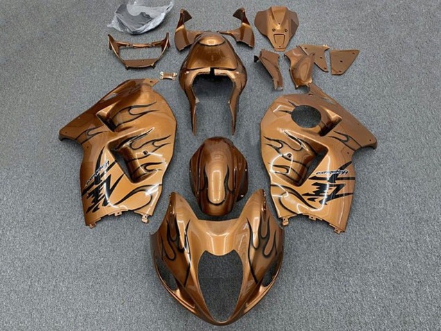 Suzuki GSXR 1300 Hayabusa Motorrad Verkleidung 1996-2007 - Braun Bronze Schwarz Flamme