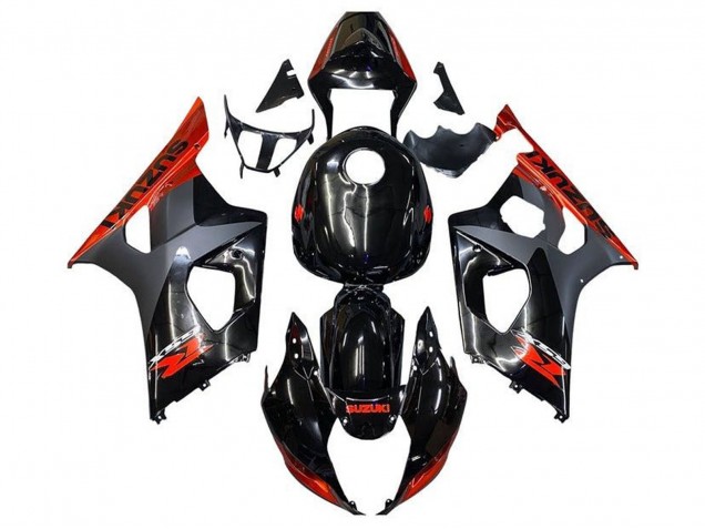 Suzuki GSXR 1000 Motorrad Verkleidung 2003-2004 - Glanzendes Schwarz Matt Schwarz Orange