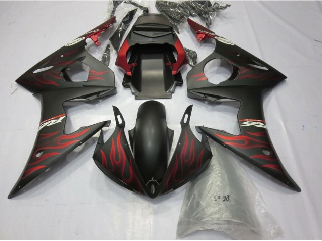 Yamaha YZF R6 Motorrad Verkleidung 2005 - Matt Schwarz Matt Rot Flamme