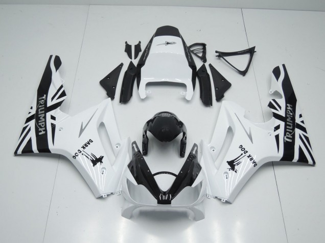 Triumph Daytona 675 Triple Motorrad Verkleidung 2006-2008 - Weiss Glanzendes Schwarz Dunkel Dog