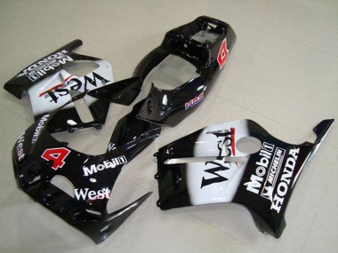 Honda CBR250RR MC19 Motorrad Verkleidung 1988-1989 - Glanzendes Schwarz Weiss West Mobil HRC 4