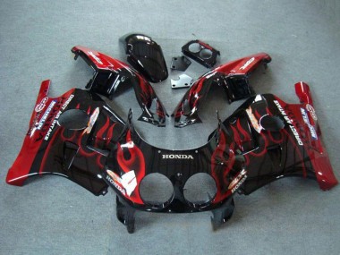 Honda CBR250RR MC22 Motorrad Verkleidung 1990-1998 - Glanzendes Schwarz Rot Flamme