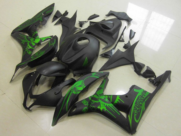 Honda CBR600RR Motorrad Verkleidung 2007-2008 - Grun Matt Schwarz Schadel