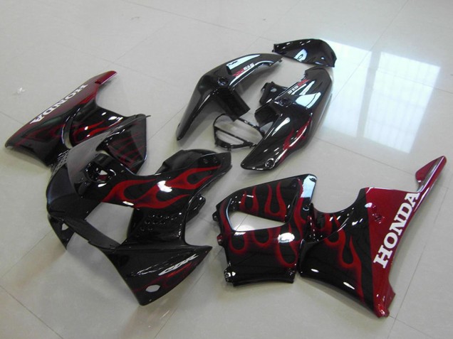 Honda CBR900RR 919 Motorrad Verkleidung 1998-1999 - Glanzendes Schwarz Rot Flamme