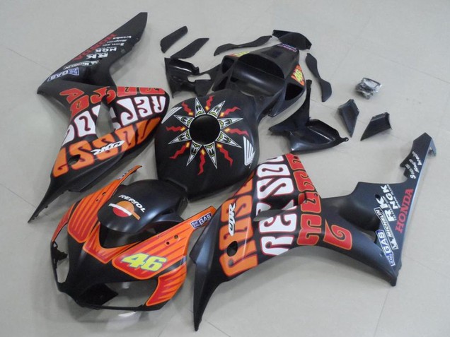 Honda CBR1000RR Motorrad Verkleidung 2006-2007 - Matt Schwarz Orange Rossi 46