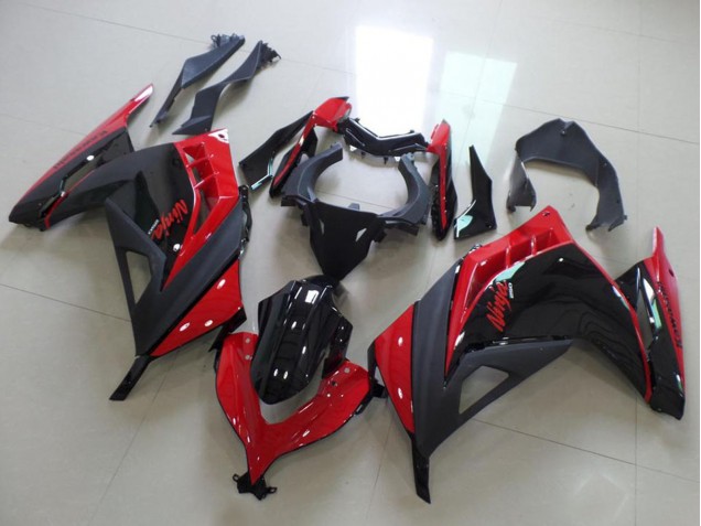Kawasaki ZX300R Motorrad Verkleidung 2013-2018 - Rot Glanzendes Schwarz Matt Schwarz