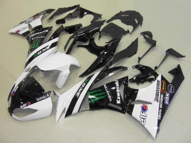 Kawasaki ZX6R Motorrad Verkleidung 2009-2012 - Weiss Glanzendes Schwarz Grun Elf Touch4 Monster Bridgestone
