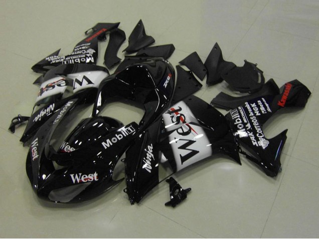 Kawasaki ZX10R Motorrad Verkleidung 2006-2007 - Glanzendes Schwarz Weiss West Rot