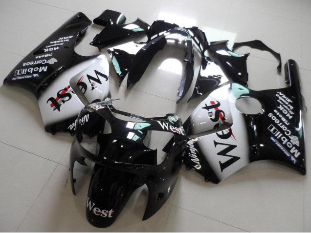 Kawasaki ZX12R Motorrad Verkleidung 2000-2001 - Glanzendes Schwarz Weiss West