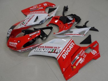 Ducati 848 1098 1198 Motorrad Verkleidung 2007-2014 - Weiss Rot Glanzendes Schwarz Banner 69