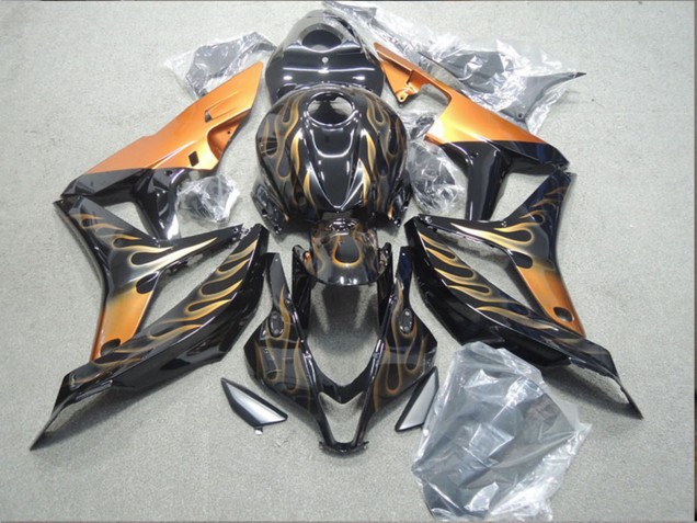 Honda CBR1000RR Motorrad Verkleidung 2004-2005 - Glanzendes Schwarz Gold Flamme