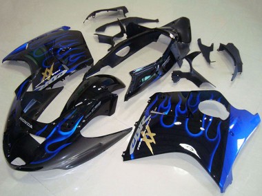 Honda CBR1100XX Blackbird Abs Motorrad Verkleidungen 1996-2007 - Glanzendes Schwarz Blau Flamme