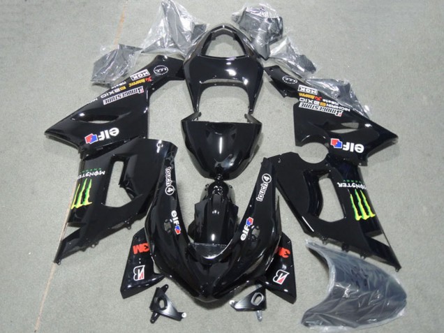 Kawasaki ZX6R Motorrad Verkleidung 2005-2006 - Glanzendes Schwarz Grun Monster