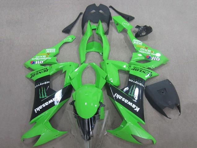 Kawasaki ZX10R Motorrad Verkleidung 2008-2010 - Grun Schwarz Monster Energy Elf Dunlop