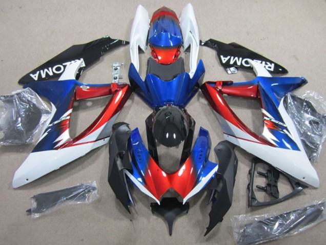 Suzuki GSXR 600 Motorrad Verkleidung 2008-2010 - Weiss Rot Blau Schwarz Rizoma