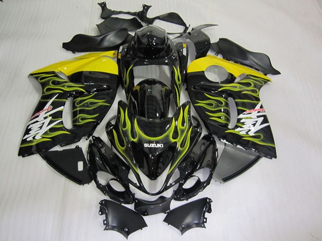 Suzuki GSXR 1300 Hayabusa Motorrad Verkleidung 2008-2020 - Glanzendes Schwarz Gelb Flamme