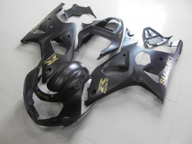 Suzuki GSXR 1000 K1 2000-2002 Verkleidungen - Ganz Matt Schwarz mit goldenem Aufkleber