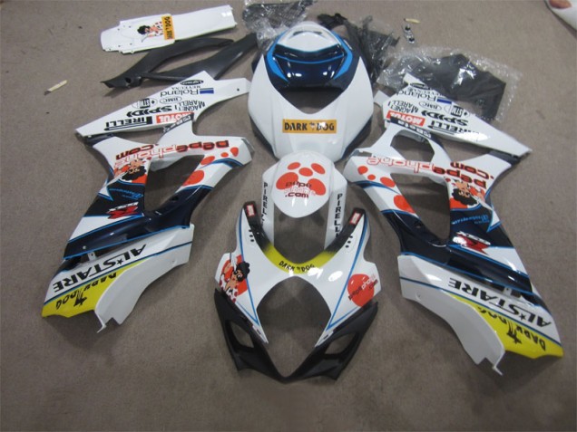 Suzuki GSXR 1000 K7 2007-2008 Verkleidungen - Weiß Blau Dunkel Hund