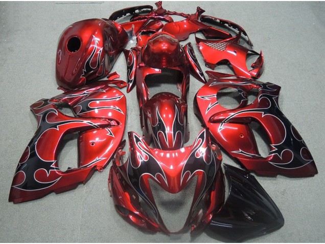 Suzuki GSXR 1300 Hayabusa 2008-2019 Verkleidungen - Rote Schwarz Flamme
