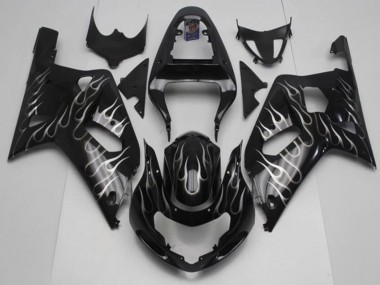 Suzuki GSXR 600 / 750 K1 K2 K3 2001-2003 Verkleidungen - Schwarze Weiße Flamme