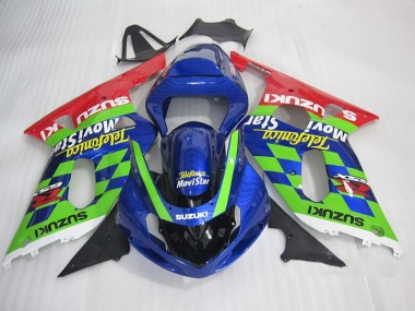 Suzuki GSXR 600 K1 K2 K3 2001-2003 Verkleidungen - BlauGrün Rot Telefumia Movistar
