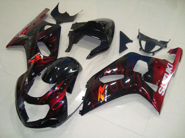 Suzuki GSXR 750 K1 K2 K3 2001-2003 Verkleidungen - Schwarz rote Flamme