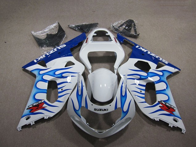 Suzuki GSXR 750 K1 K2 K3 2001-2003 Verkleidungen - Weiß Blau Flamme