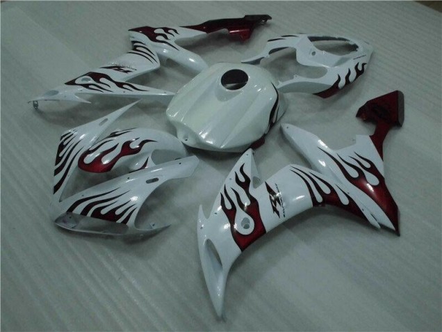 Yamaha R1 2004-2006 Verkleidungen - Weiß Rot Flamme
