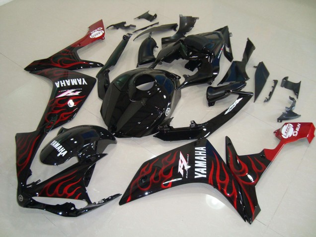 Yamaha R1 2007-2008 Verkleidungen - Glänzend Schwarz Flamme
