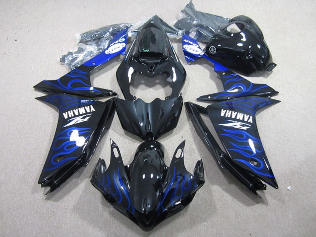 Yamaha R1 2007-2008 Verkleidungen - Schwarz mit Blaur Flamme