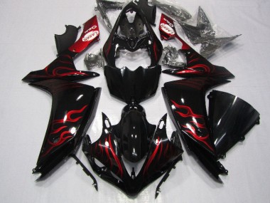 Yamaha R1 2007-2008 Verkleidungen - Schwarz rote Flamme